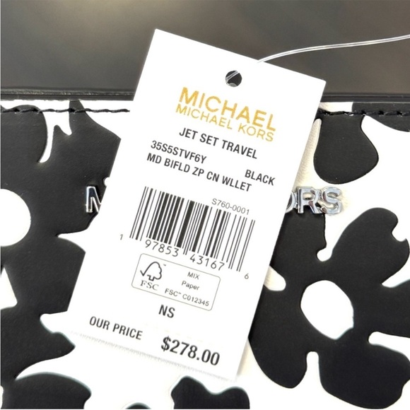 Michael Kors Jet Set Medium Floral Print BiFold Wallet Black Multi - Picture 9 of 9